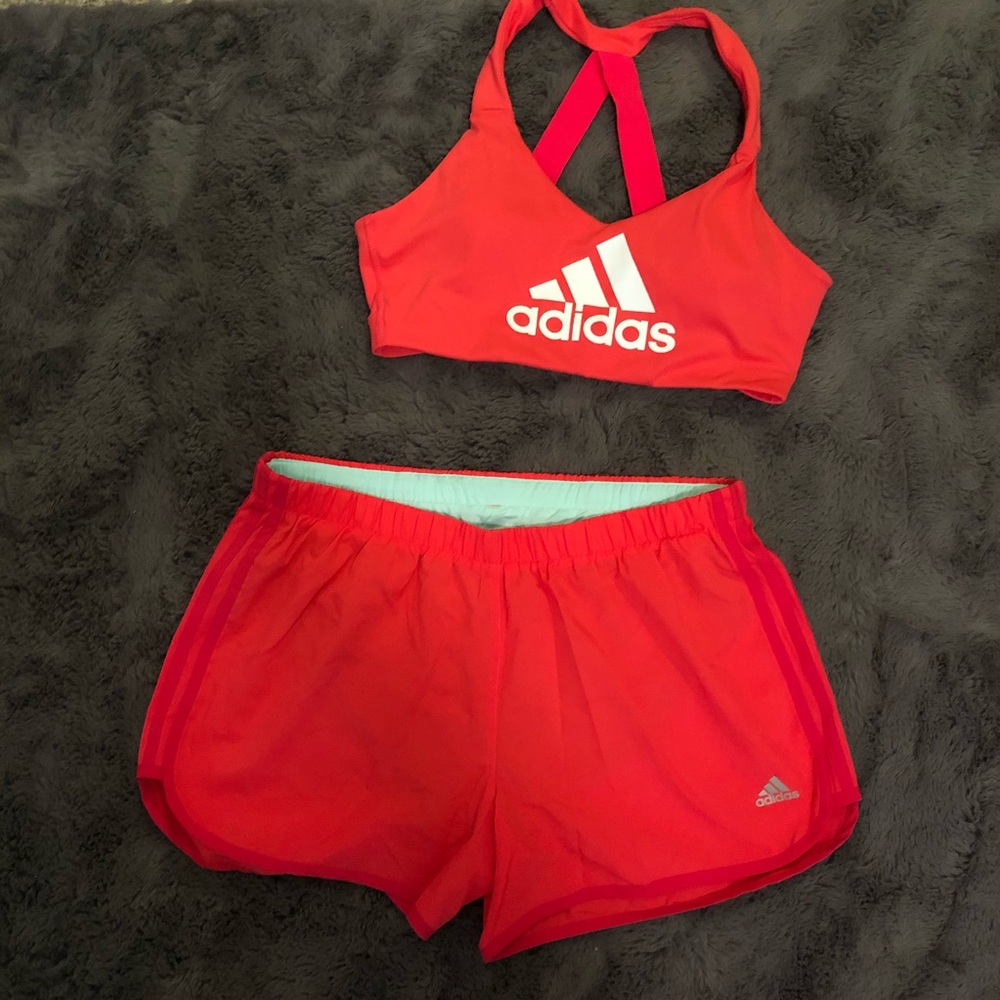 matching adidas sports bra and running shorts
